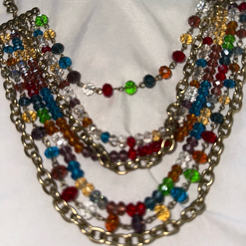Vintage look beaded glass necklace 7 strands - Picture 3 of 5